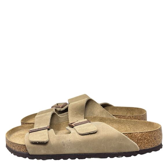 Birkenstock Arizona Sandals Mens 10 Taupe Oiled Leather Slip On Soft Footbed - Picture 5 of 12